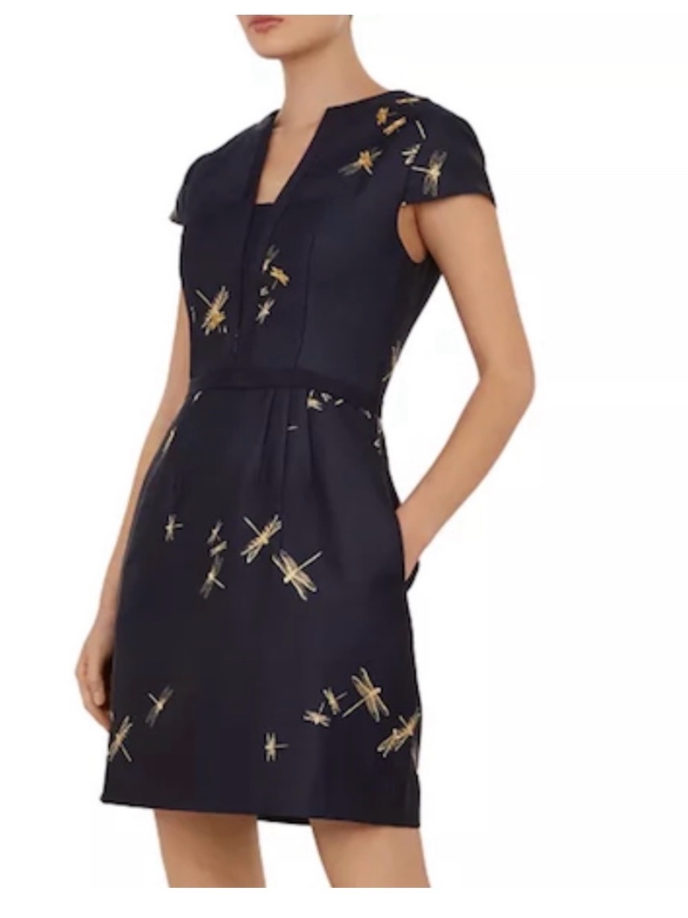 Ted Baker Women's Navy Harrty Dress w/ Gold Dragonfly Embroidery size 1 /US 2/4